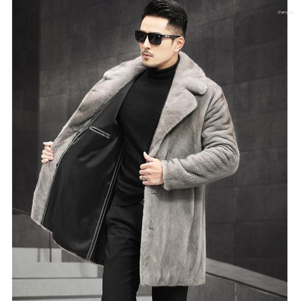 Мужские плащи 2023, брендовое пальто из искусственного меха, утепленная зимняя теплая куртка, мужская повседневная верхняя одежда с длинными лацканами, пальто 6XL