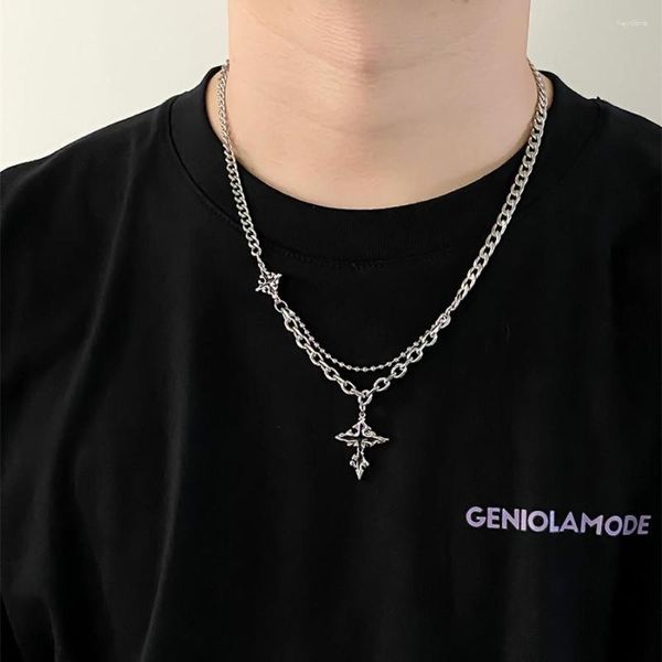 Collane con ciondolo Collana con croce nera per ragazzi per uomo Gioielli con clavicola con design a catena con cuciture a personalità di nicchia