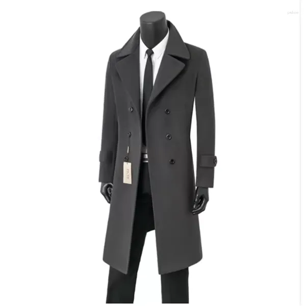 Männer Trenchcoats Mantel Ankunft Männer Lange Abschnitt Business Mode Lässig Hochwertige Wolle Zweireiher Mantel Plus Größe