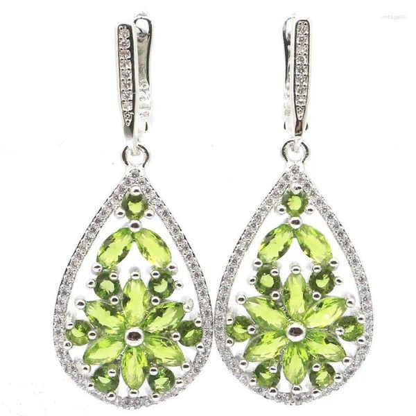 Brincos pendurados 45x18mm Altamente recomendado Suíço Azul Topázio Verde Peridoto Branco CZ Noiva Casamento Desgaste Diário Prata