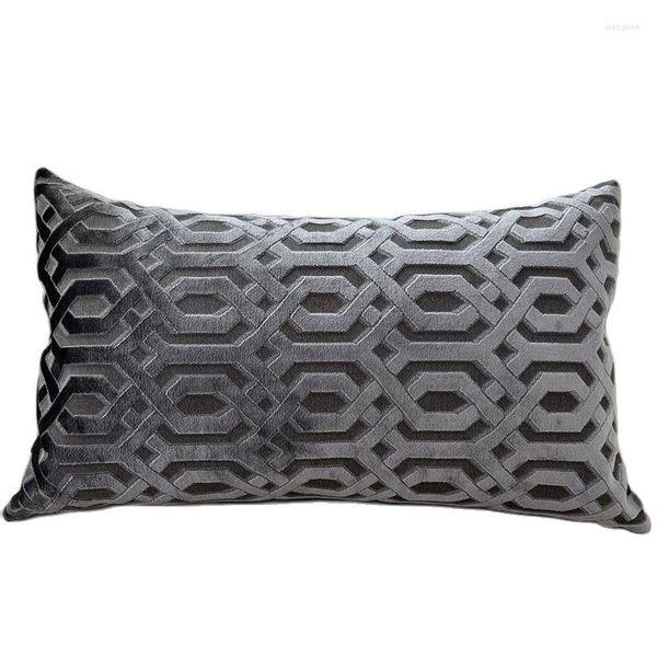 Travesseiro decorativo luxo jacquard veludo cinza geo capa lombar sofá lance fronha assento casa da fábrica