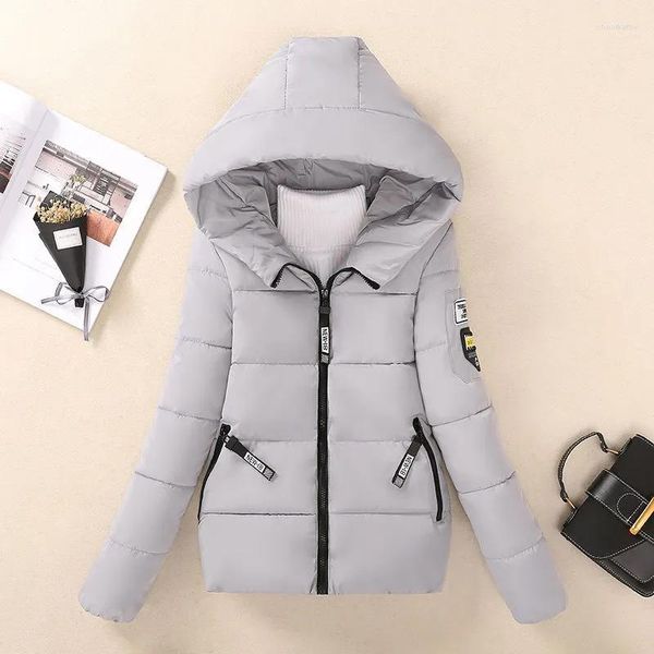 Damen-Trenchmäntel, schlanke Damen-Parkas, Winter, dick, lässig, mit Kapuze, modisch, Brief, Baumwolle, warm, kurze Jacken, koreanischer Reißverschluss, weiße Damen