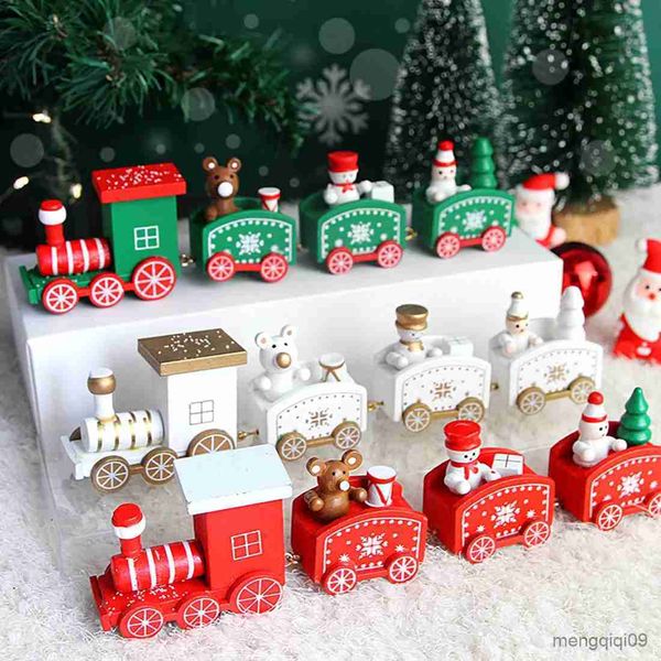 Decorações de natal trem de madeira enfeites de natal decoração de natal crianças festa em casa mesa natal ano novo crianças presentes artesanato