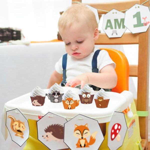 Articoli per feste 618 Saldi Safari Jungle Woodland Bordo torta Baby Shower Involucri per cupcake Animali del fumetto Involucro di compleanno per bambini Decorazione