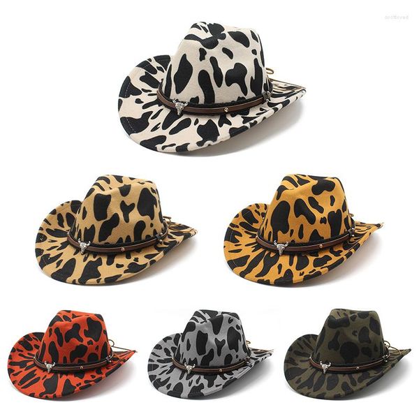 Berretti Cappello da mucca britannico con accessori Cappelli Fedora Stile femminile Hip-hop Retro Protezione solare Western Curly Eave Cowboys Autunno Inverno