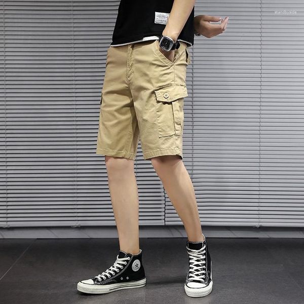 Pantaloncini da uomo Arrivo estivo Uomo Cerniera Pantaloni cargo solidi Salopette multitasche giapponese con tubo dritto