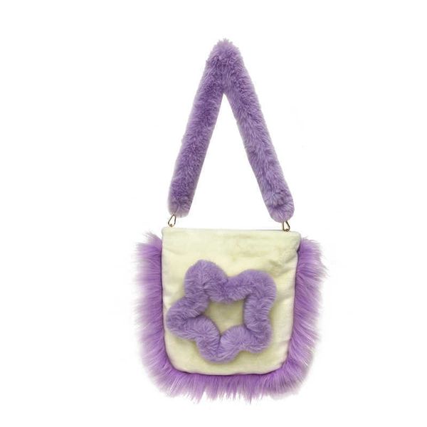 Меховая сумка Damon Purple Flower, женская большая вместительная сумка, осенне-зимняя ручная сумка через плечо на одно плечо 230915