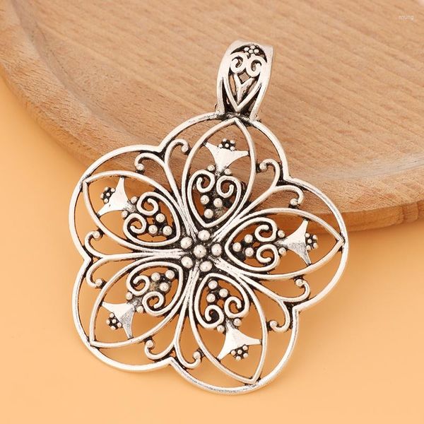 Anhänger Halsketten 3 teile/los Tibetischen Silber Hohl Offene Große Filigrane Blume Charms Anhänger Für DIY Halskette Schmuck Machen Erkenntnisse