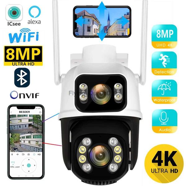 Объектив видеонаблюдения 8MP 4K PTZ Wi-Fi IP-камера Защита безопасности Двойной объектив Цветной экран Ночного видения Автоматическое отслеживание камеры видеонаблюдения Приложение ICSEE YQ231003