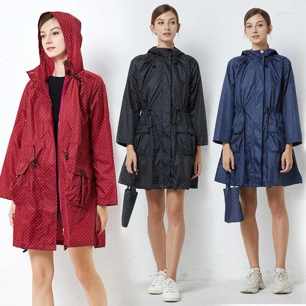Regenmäntel Mode Runde Dot Mädchen Regenmantel Taille Outdoor Wandern Zur Arbeit Kurzen Erwachsenen Studenten Mantel Poncho