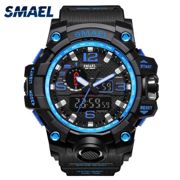 Man Horloge SMAEL Merk Sport Horloges Datum Alarm Stopwatch Mannen Klok Sport Horloge Digitale S shock 1545 Blauwe LED Horloge Watproof201Q