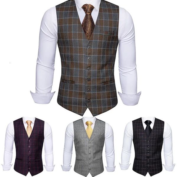 Herrenwesten 5 Farben Plaid-Stil Anzugweste für Männer Krawattenset Slim Fit V-Ausschnitt Kragenlose männliche Weste Gilet Casual Business BarryWang 230927