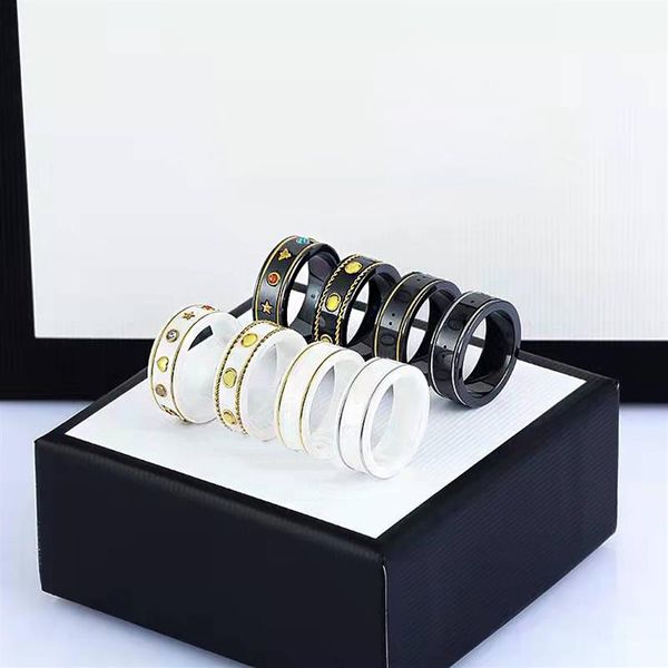 Модные кольца с боковыми камнями, унисекс, керамические кольца для мужчин и женщин, ювелирные изделия, подарки, 6 цветов, высочайшее качество с Box322I