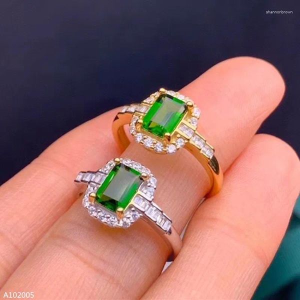 Anelli a grappolo Boutique di gioielli in argento sterling 925 intarsiato con pietra preziosa naturale di diopside Anello per ragazza Oro bianco Colore moda Profondo traslucido S