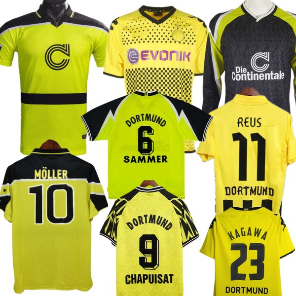 Dortmunds retro camisas de futebol 94 95 MOLLER SAMMER vintage camisa de futebol chapuisat 96 97 REUS clássico kit 11 12 13 KAGAWA LEWANDOWSKI 110º top