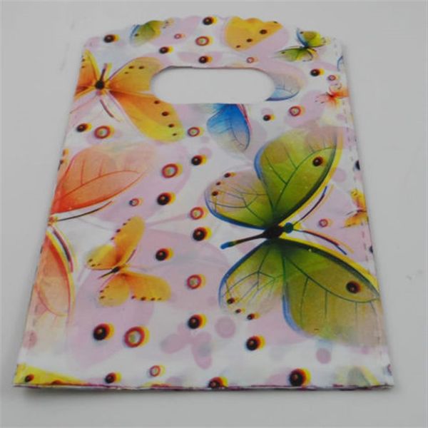 Nuovo sacchetto regalo di imballaggio in plastica con farfalla per la spesa da 500 pezzi 15x9 cm 235c