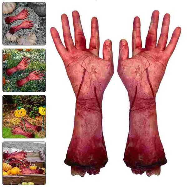 Decorações de jardim 2 pcs falso mão modelo mãos festa de halloween prótese braço corpo prop espuma adereços brincadeira simulada 230921