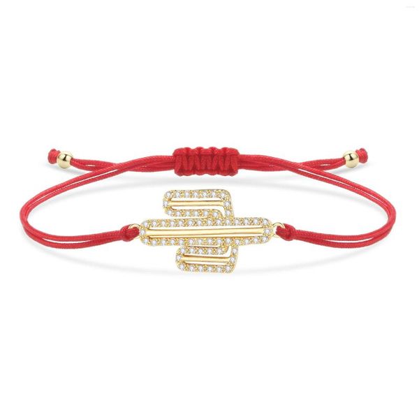 Braccialetti con ciondoli Zirconia cubica Cristallo Natura Pianta Cactus Bracciale Donna Pietre CZ Rosso Verde Viola Blu Stringa Gioielli fatti a mano Presente