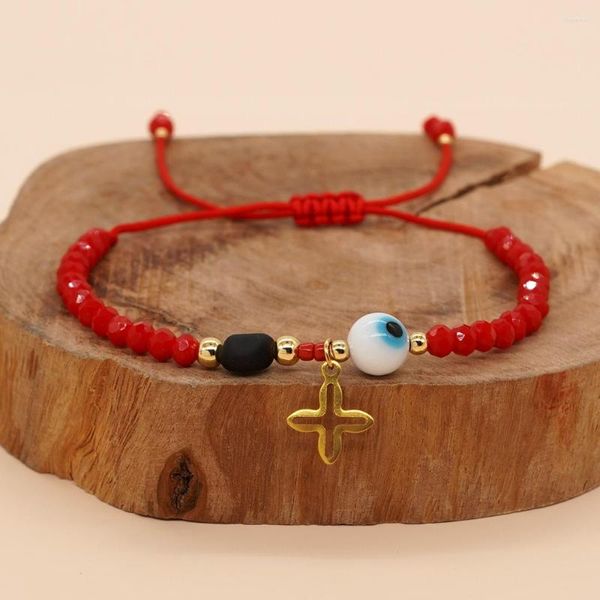 Link pulseiras turco olho charme cruz pingente feminino moda jóias boêmio verão sorte artesanal amizade corda vermelho cristal grânulo