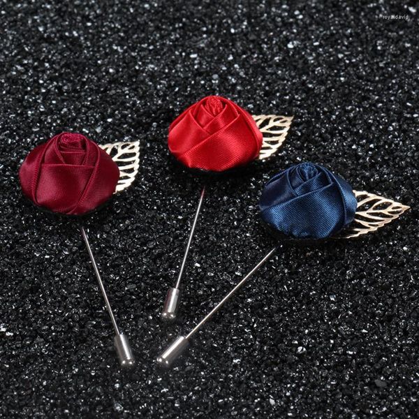 Broschen, handgefertigte Stoff-Rosen-Blumen-Blatt-Brosche, Herren-Hochzeits-Anstecknadeln/Damen-Broschen/Broche/Ankunft koreanischer Haute-Qualité-Schmuck