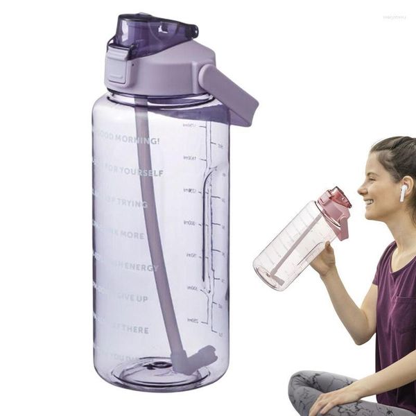 Wasserflaschen Motivationsflasche 2L Großer Sporttrinkbecher mit Zeitmarkierung Auslaufsicher für