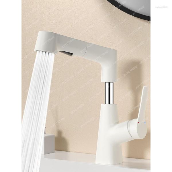 Rubinetti per lavandino del bagno Stile crema Rame Bianco Rubinetto per lavabo con sollevamento Lavabo per uso domestico estraibile e freddo