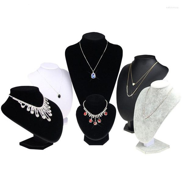 Bolsas de jóias 1 pcs veludo / couro pu colar display busto manequim suporte para mostrar preto cinza branco 6 tamanhos
