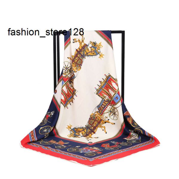 Guter Luxus, hochwertiger Schal aus 100 % Seide, Marke berühmter Designer, Pferd-E-Druckmuster, quadratischer Schal, Damenschals als Geschenk, Größe 90 x 90 cm, R444