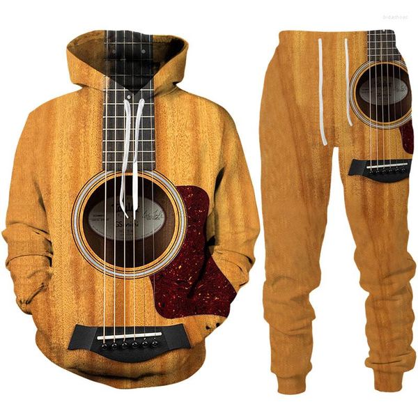 Fatos de treino masculino engraçado guitarra impressão 3d hoodies/calças/terno harajuku vintage casal conjunto treino personalidade hip hop streetwear roupas