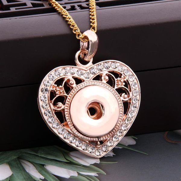 Pendant Necklaces 2022 Rose Gold Heart-shaped Rhinestone Snap Buttons Necklace Fit DIY Ginger Charms 18mm Button Jewelry Gifts3150