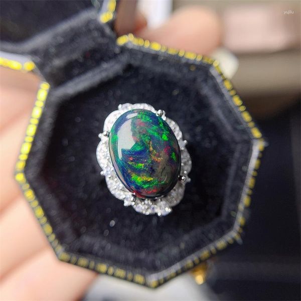Cluster-Ringe Yulem 4,8 Karat schwarzer Opal-Ring, große Körnung, Roségold, luxuriös, klassischer Modetrend, S925 reines Silber, volle Feuerfarbe für Frauen