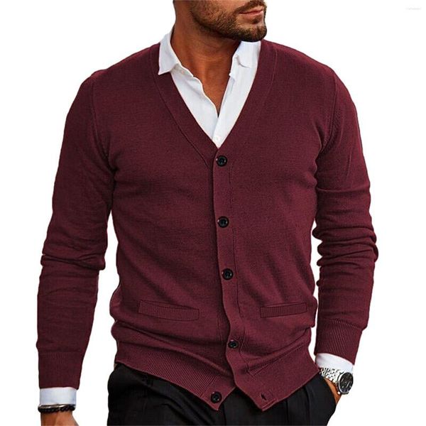 Männer Pullover Elegante Casual Taste Strickjacke Tops 2024 Herbst Mode Männlichen Einfarbig Häkeln V-ausschnitt Langarm Dünne Pullover strickwaren