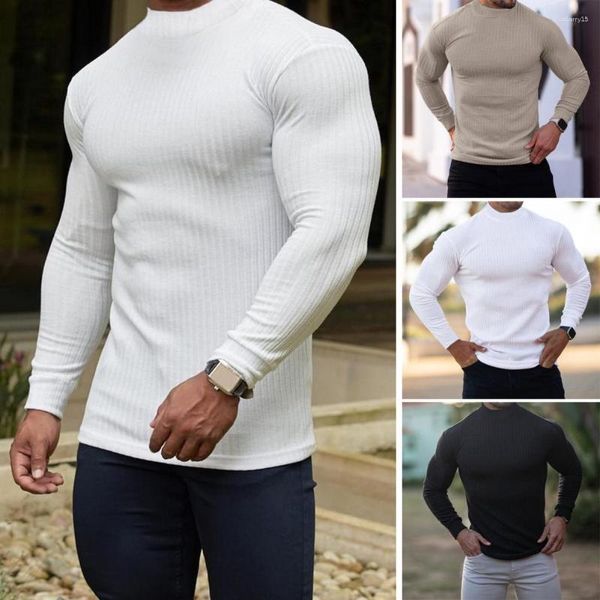 Herren-T-Shirts, Herren-Wintershirt, einfarbig, langärmelig, leicht, schweißabsorbierend, schnelltrocknend, Slim-Fit-Pullover