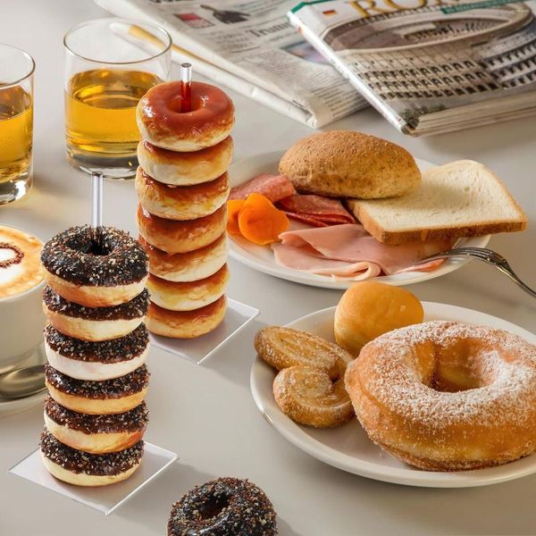 Suporte de donut de armazenamento de cozinha Bagel Acrílico Donut Holder Clear Display Tower Wall