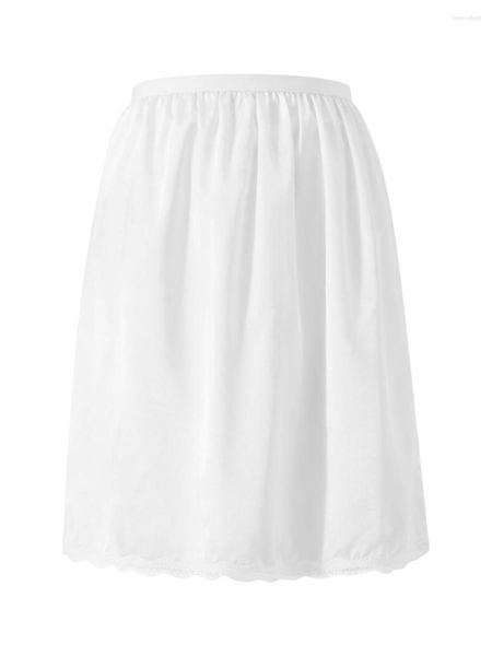 Mulheres sleepwear metade desliza sob o vestido mulheres lace hem cintura elástica petticoat underskirt joelho comprimento midi saia extensores para vestidos