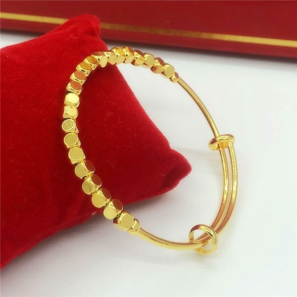 Bracciale con perline intagliate Bracciale da uomo con decorazione a forma di mattone 18k Bracciale regolabile in oro giallo riempito in stile classico da donna