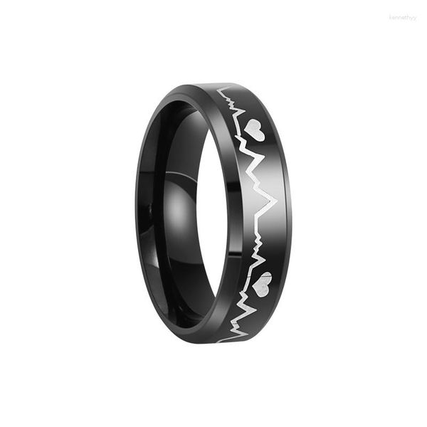 Fedi nuziali Coppia romantica per donna Uomo Punk Heart ECG Nero Forever Love Promise Ring Regalo di San Valentino