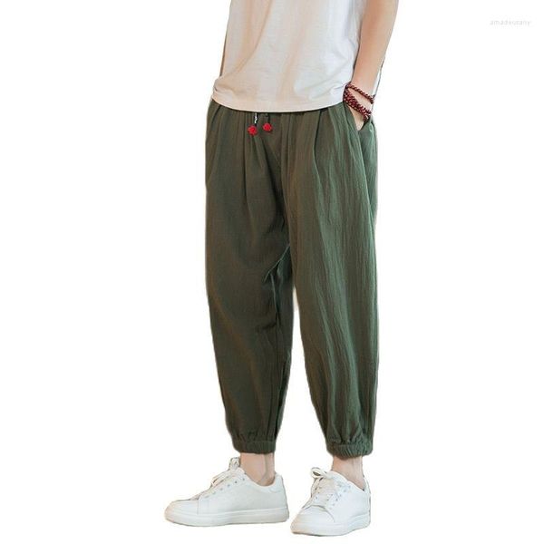 Pantaloni da uomo Pantaloni da uomo in cotone e lino Harem Pantaloni sportivi larghi verde militare Hippie Yoga Pantaloni sportivi da spiaggia con coulisse a gamba larga