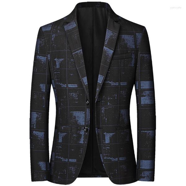 Abiti da uomo 2023 Primavera Blazer Uomo Coreano Plaid Stampa Monopetto Slim Fit Tutti gli abbinamenti Casual Uomo Quotidiano