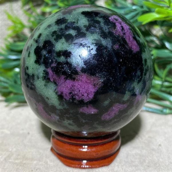 Statuette decorative Rubino naturale con sfera Zoisite Pietra preziosa Cristallo Geode Pietra Sfera energetica Minerali Stanza Reiki Supporto decorativo curativo