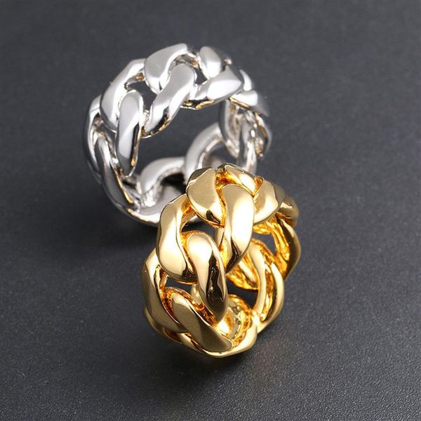 Trendy Männer Frauen Ringe Gold Silber Farben Kubanische Kette Ringe Für Männer Frauen Mode Bling Hiphop Schmuck Pop Jewelry277h