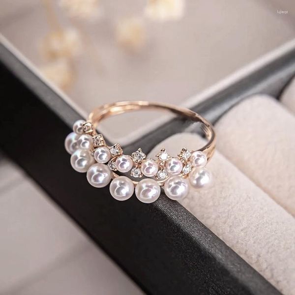 Anillos de racimo MeiBaPJ 2-3 mm Perlas redondas blancas naturales Moda Muchas cuentas Anillo 925 Plata esterlina Joyería de boda fina para mujeres