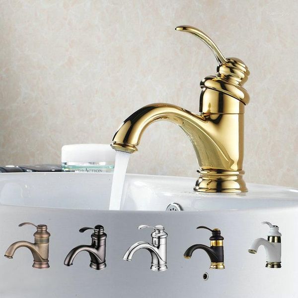 Badezimmer-Waschtischarmaturen, Gold/Schwarz/Silber, Waschbecken-Wasserhahn, polnisches Messing, antiker Mischbatterie