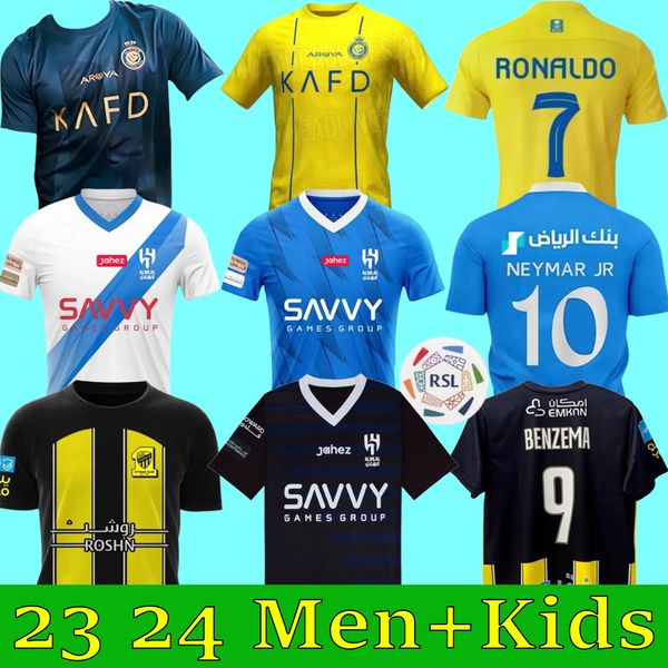 23 24 Al Hilal NEYMAR JR Ronaldo CR7 Al Nassr FC Arábia Saudita BENZEMA Al Ittihad camisas de futebol Casa Fora Terceira camisa de futebol adultos Fãs Jogador Versão jersey