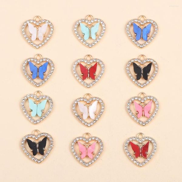 Pendenti e ciondoli 10 pezzi 18 18MM colorato acrilico farfalla lega zircone fascino cuore per collana carina da donna gioielli fai da te orecchini pendenti