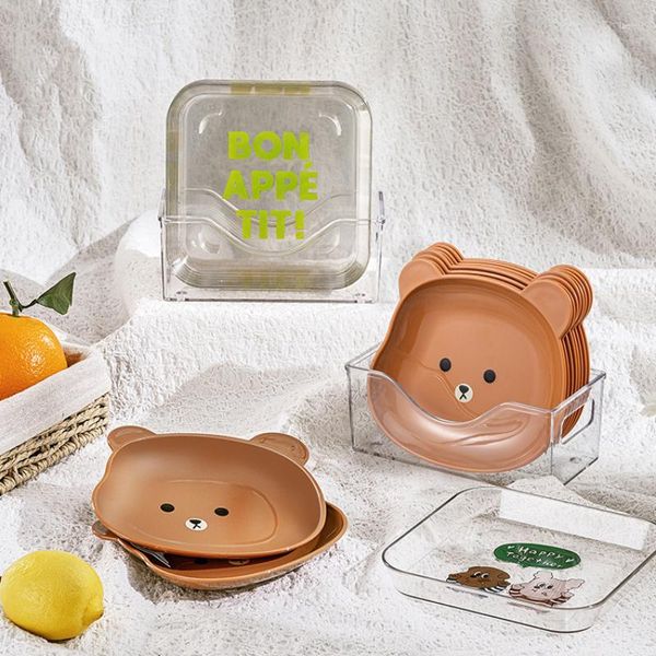 Piatti 8 pz Simpatico Cartone Animato Forma Orso Spiedo Osso Piatto Creativo Desktop Vassoio della Spazzatura Spuntino Residuo Piatto di Frutta Kawaii Stoviglie Da Cucina