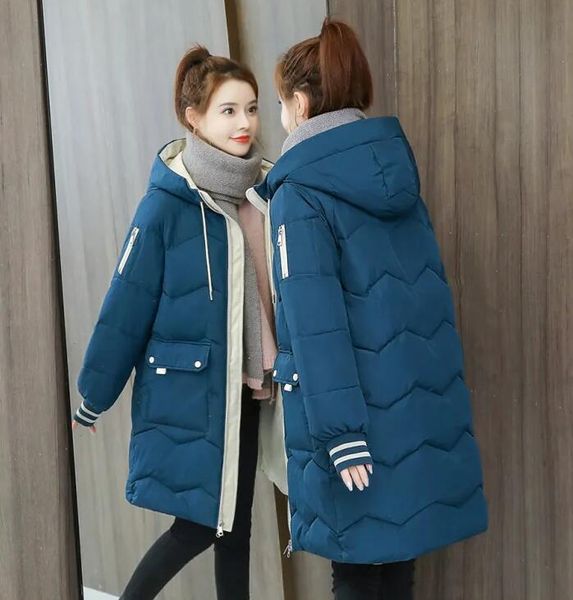 Novo inverno jaquetas femininas casacos casuais longo parka algodão gola alta com capuz punhos jaquetas à prova de vento casacos de viagem