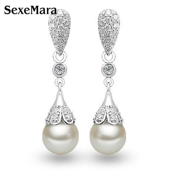 Classico argento sterling 925 orecchini pendenti lunghi in cristallo trasparente a goccia gioielli da sposa per feste nuziali per le donne intere301V