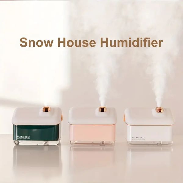 Taşınabilir Mini Snow House Serin Mist Humibian, Yaratıcı Tasarım, 300ml, Gece Işığı, 4H Otomatik OFT, Yatak Odası, Masaüstü, Ofis ve Tesis için Küçük Humducifer