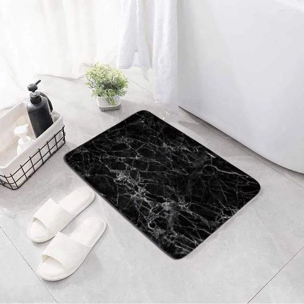 Tapetes de banho tapetes de mármore preto Moderno minimalista tapetes de banheiro anti -slip carpet de cozinha decoração de cozinha lavável máquina
